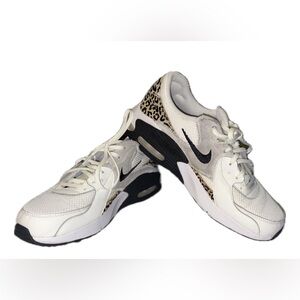Nike Women’s White and Black Sneakers with Leopard Print Accent